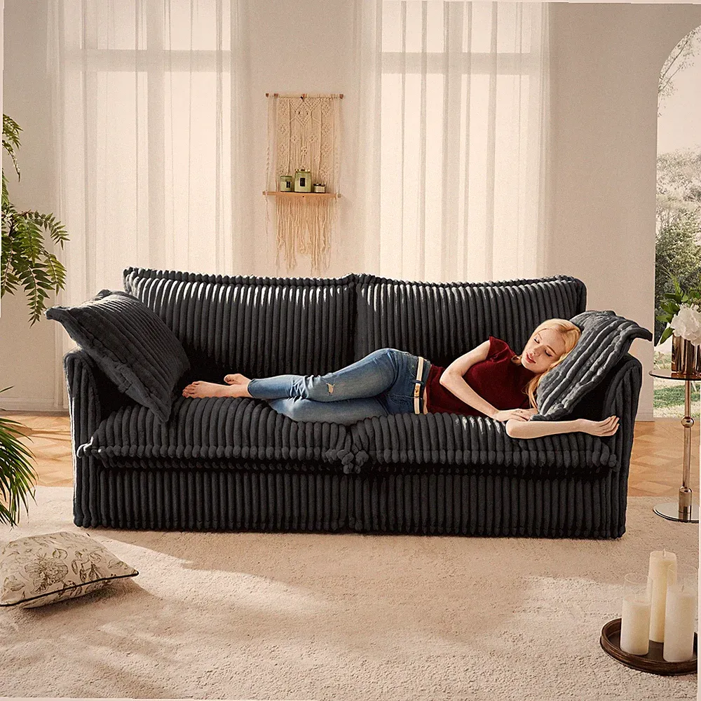 Modern Slipcovered 2-Seat Sofa Couches for Living Room, 2 Seater Sofa, Corduro
