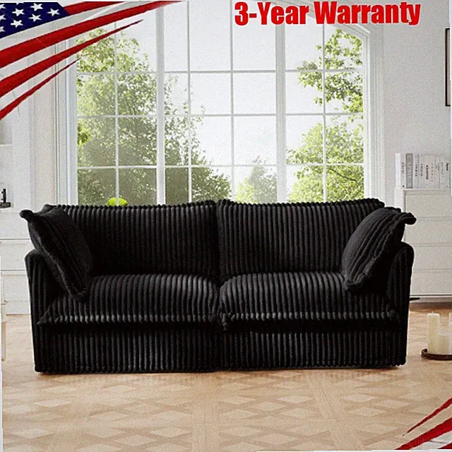 Modern Slipcovered 2-Seat Sofa Couches for Living Room Corduroy Deep Seat Sofa