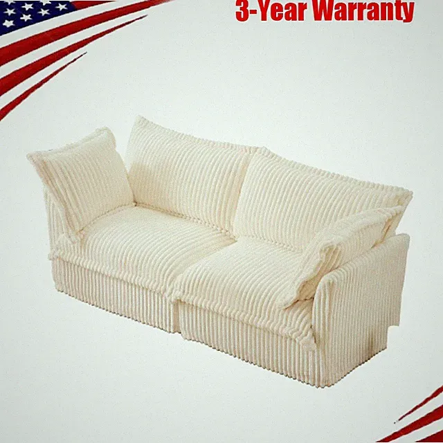 Modern Slipcovered Couches for Living Room 2 Seater Sofa Corduroy Deep Seat