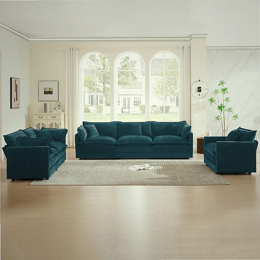 Modern Sofa Couch, 3 Piece Set Extra Deep Seat Sectional Sofa for Living Room