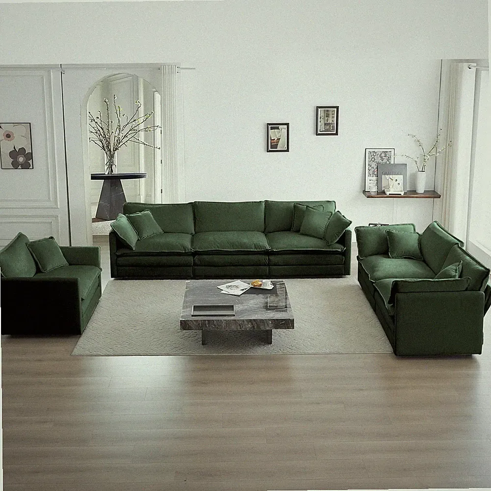 Modern Sofa Couch, 3 Piece Set Extra Deep Seat Sectional Sofa for Living Room