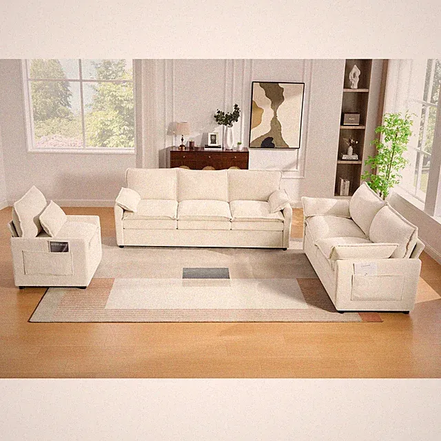 Modern Sofa Set Soft Plush Upholstered Couch Collection with Double-Layer Cush