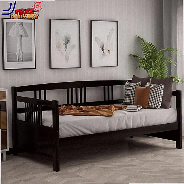 Modern Solid Wood Daybed, Multifunctional Sofa Bed,Twin Size Bed Frame, Espresso