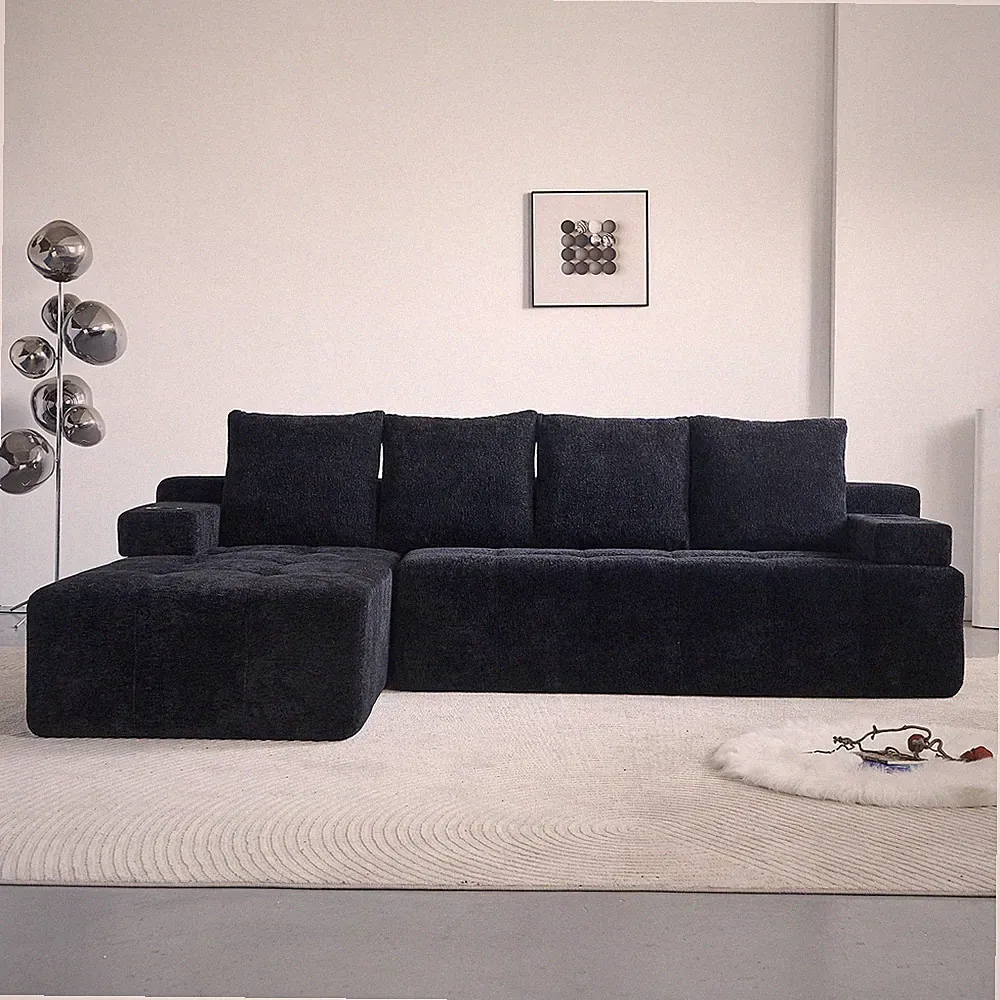 Modern Style L-Shaped Sectional Sofa w/Side Pockets,wireless charging device,two