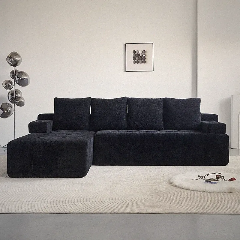 Modern Style L-Shaped Sectional Sofa with Side Pockets,wireless charging device