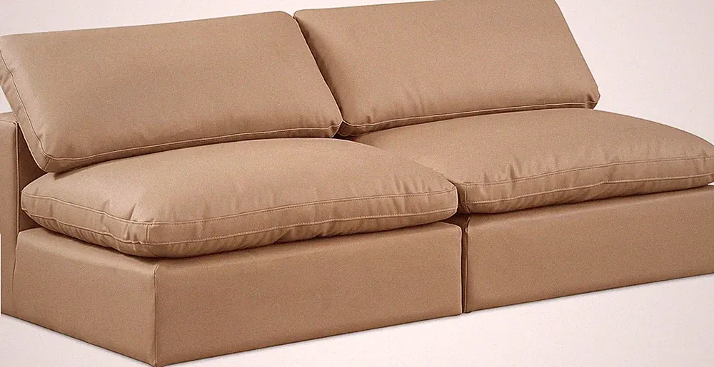 Modern Tan Vegan Leather Modular Sofa - 78" W, Comfy Contemporary Design