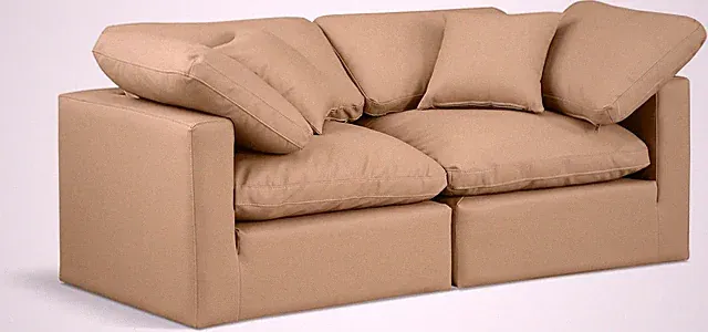 Modern Tan Vegan Leather Modular Sofa with Fiber-Filled Cushions, 70" W