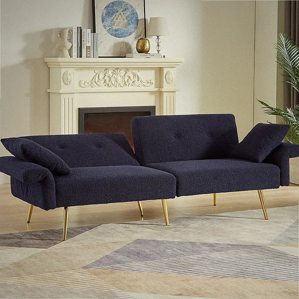 Modern Teddy Loveseat Sofa Bed, Dark Blue, Adjustable Backrest