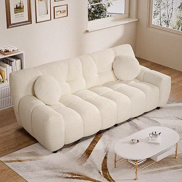 Modern Teddy Sherpa Boucle Sofa Deep Seat Upholstered Marshmallow Sofa Couch