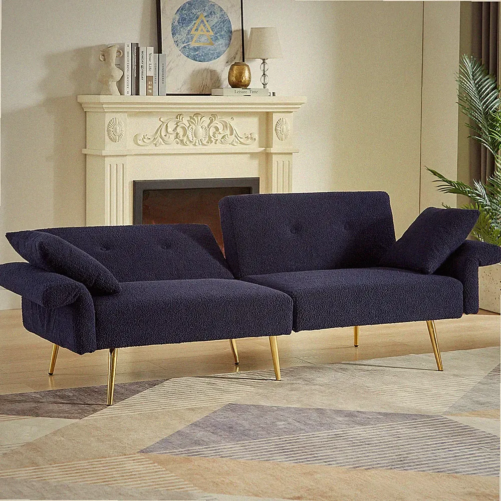 Modern Teddy Upholstered Accent Loveseat Sofa Bed Dark Blue