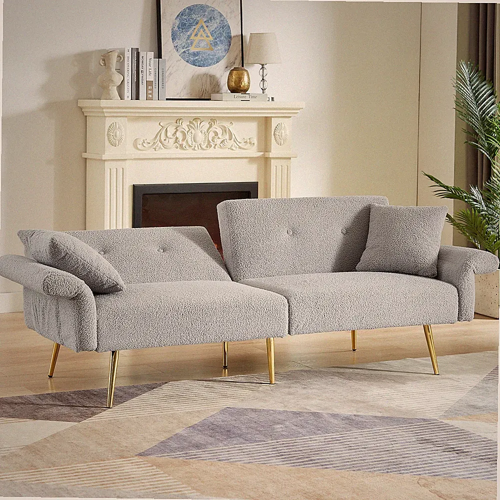 Modern Teddy Upholstered Accent Loveseat Sofa Bed with Adjustable Backrest