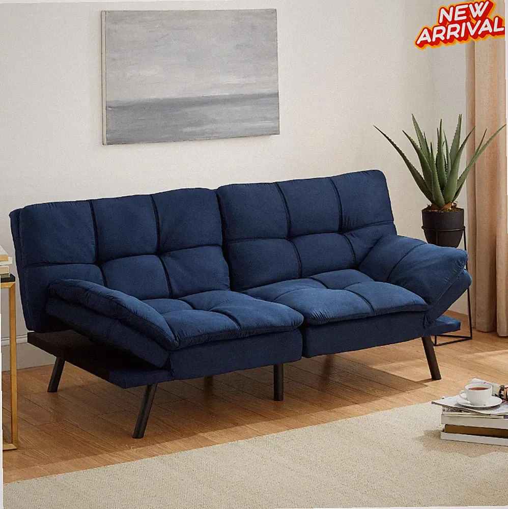 Modern Tufted Faux Suede Split Back Futon Sofa Bed Couch Loveseat Sleeper Navy