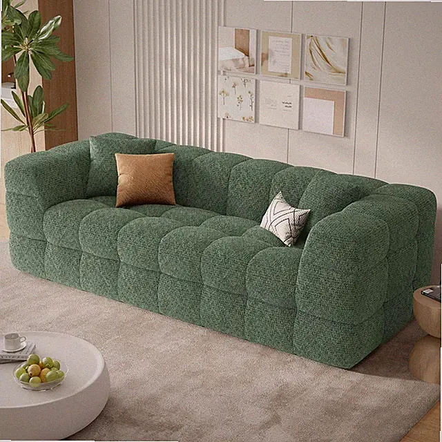 Modern Tufted Sofa 3-Seater Green Velvet Chunky Modular Couch 75in No Assembly