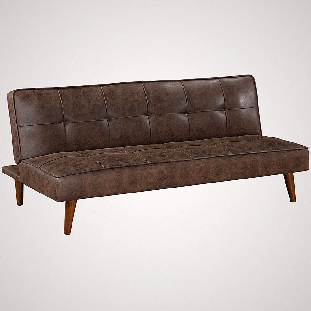 Modern Tufted Sofa Bed Dark Coffee Leather Sleeper Couch for Faux Leather