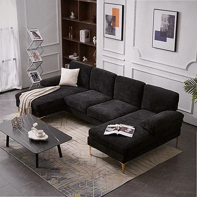 Modern Two Chaise Sectional Sofa Set U Shape Living Room Couch Chenille 4 Color