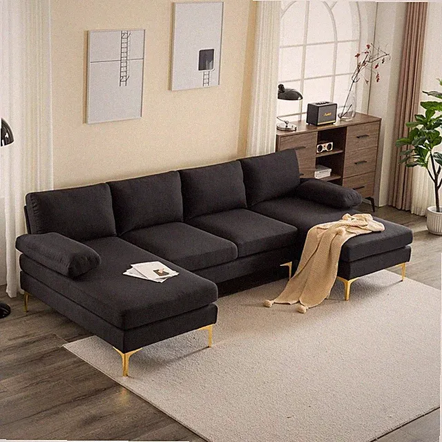 Modern Two Chaise Sectional Sofa Set U Shape Living Room Long Couch 3 Colors