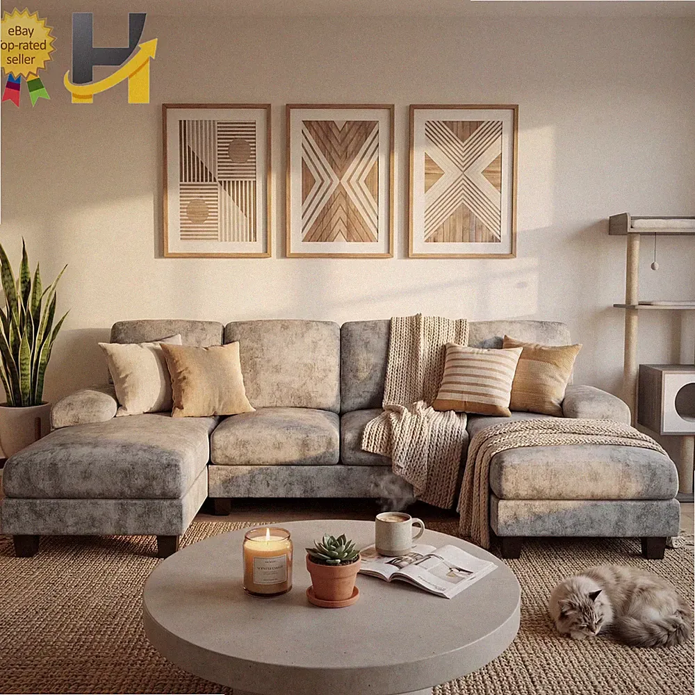 Modern U-Shape 6 Seat Sectional Sofa Chenille Fabric Modular Couch Oversized Sof