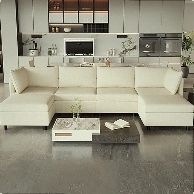 Modern U Shape Modular Sofa Convertible Sectional Couch with Storage Ottomans