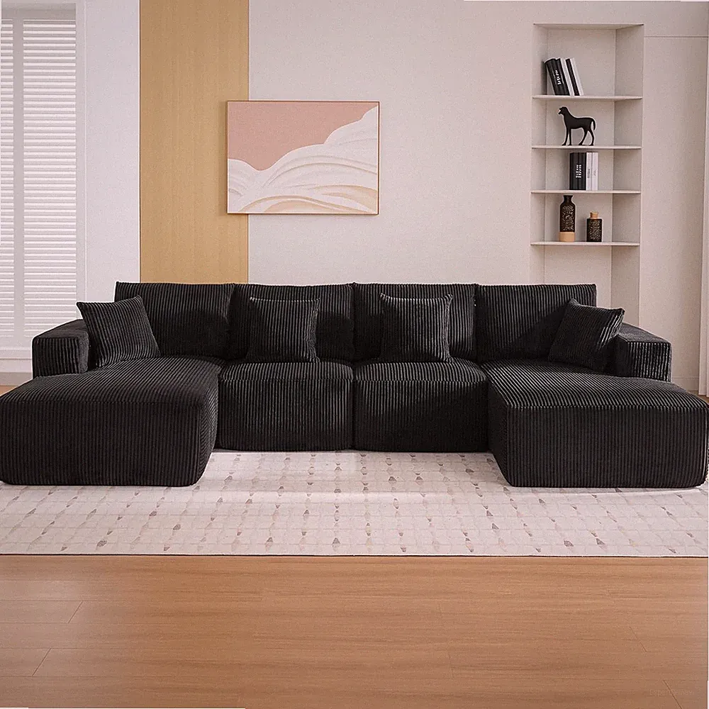 Modern U-Shaped Cloud Couch Sectional with Chaise & Pillows for Small Spaces