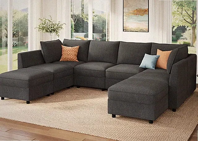 Modern U-Shaped Modular Sectional Sofa Couch with Storage - Grey Velvet