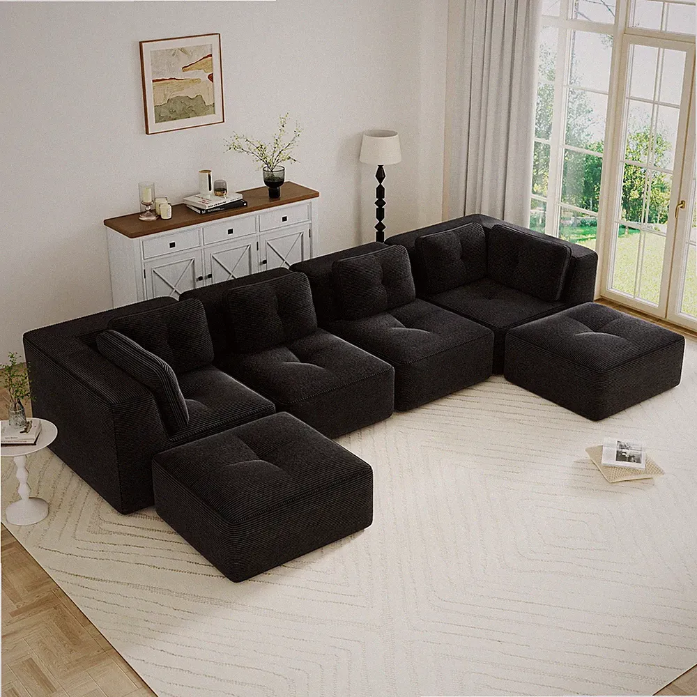 Modern U-Shaped Modular Sectional Sofa for Living Room, Corduroy Fabric