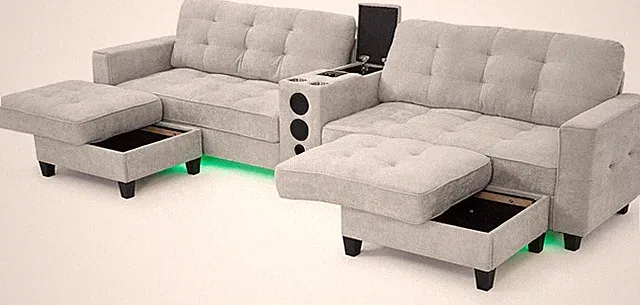 Modern U-Shaped Modular Sectional Sofa with Storage Ottomans & USB Ports