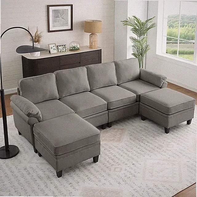 Modern U-Shaped Modular Sofa with Storage Ottomans for Living Room