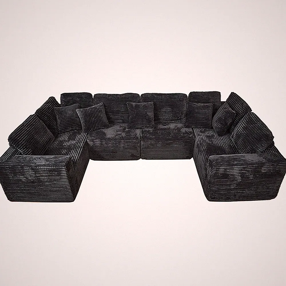 Modern U Shaped Sectional Sofa 6 Seaters Corduroy Convertible Modular Couch