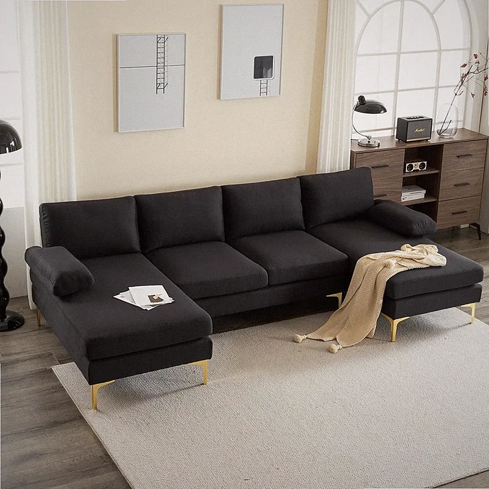 Modern U-Shaped Sectional Sofa Couch with Chaise Metal Legs for Living Room
