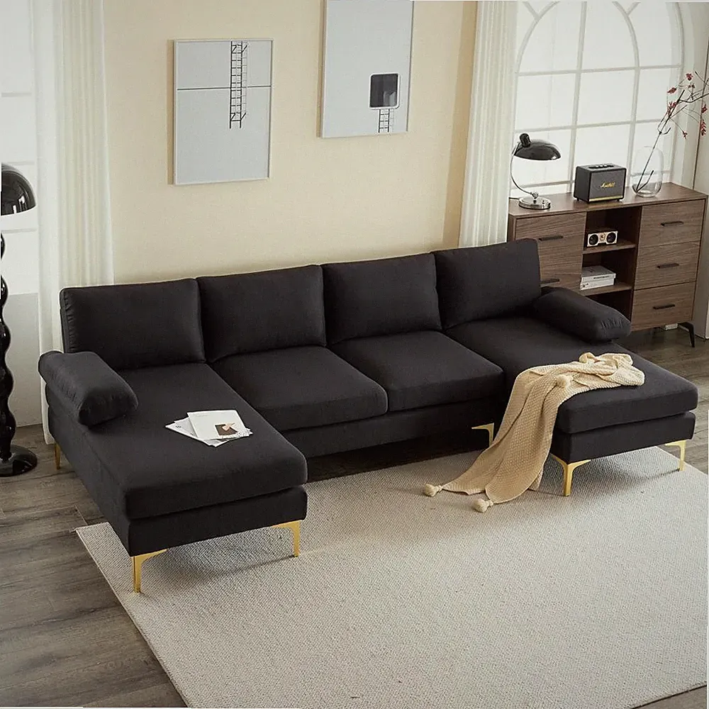 Modern U-Shaped Sectional Sofa Couch with Chaise Metal Legs for Living Room