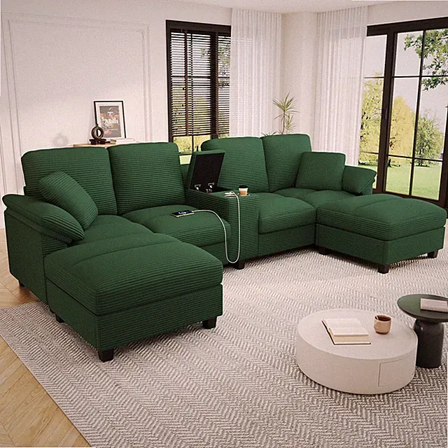 Modern U-shaped Sofa 116.9" Sectional Sofa Corduroy Upholstered Sofa Couch wit