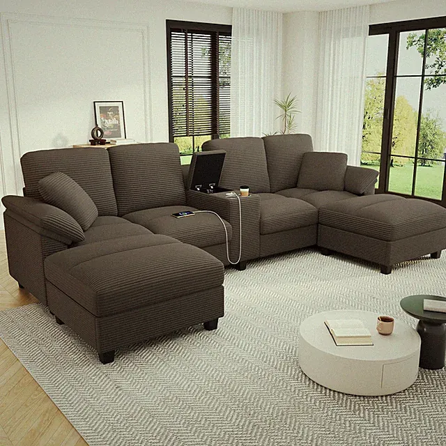 Modern U-shaped Sofa 116.9" Sectional Sofa Corduroy Upholstered Sofa Couch with