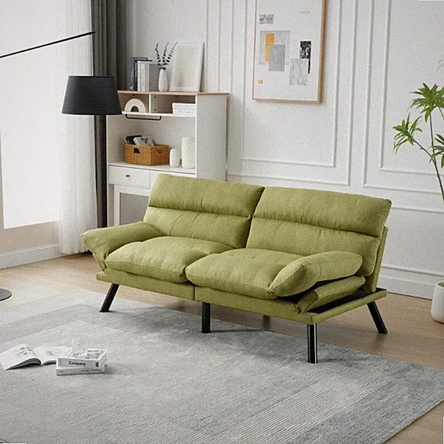 Modern Upholstered 2 Seaters Sofa with metal feet，thick cushions and pillows