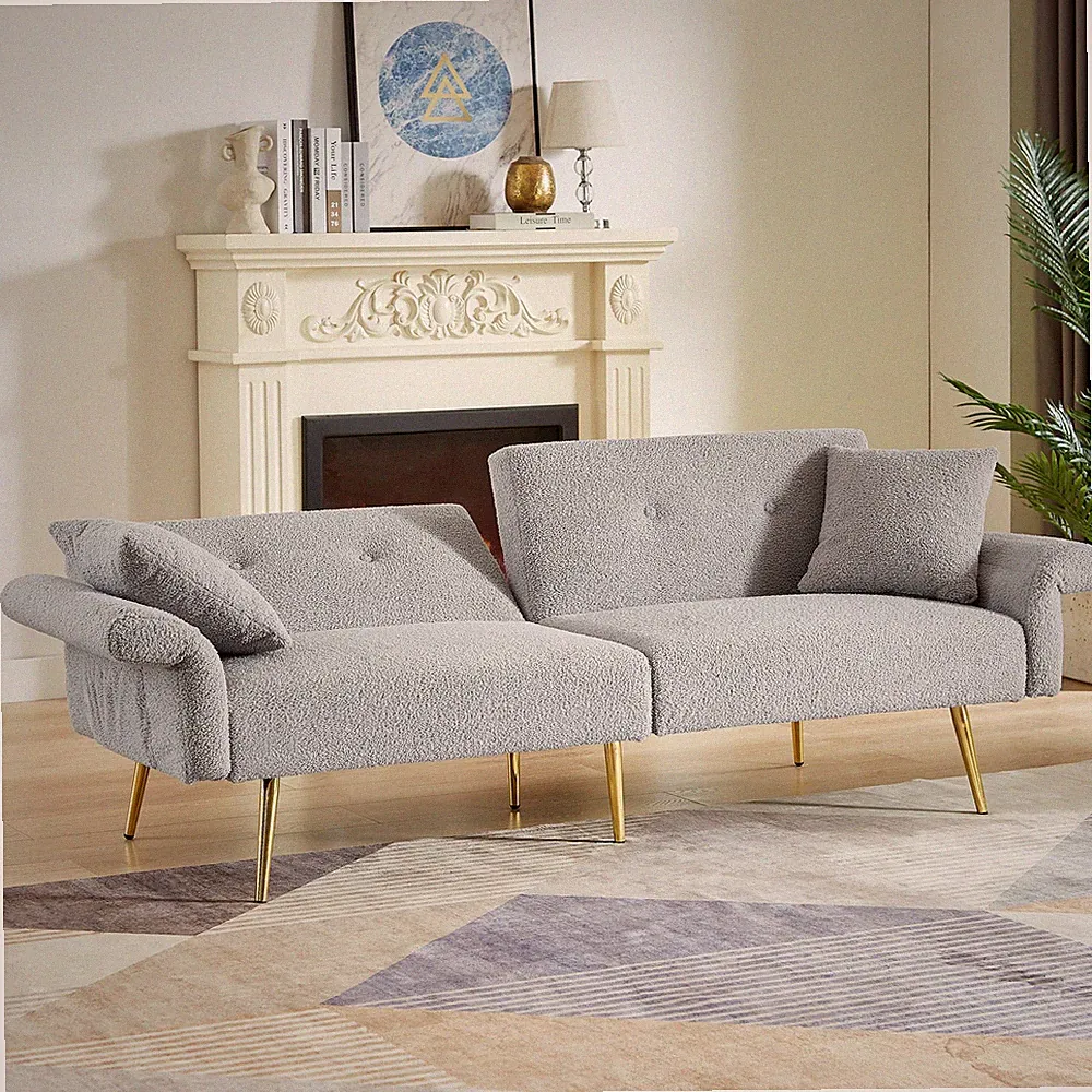 Modern Upholstered Accent Loveseat Sleeper Sofa Bed Adjustable Backrest, Grey