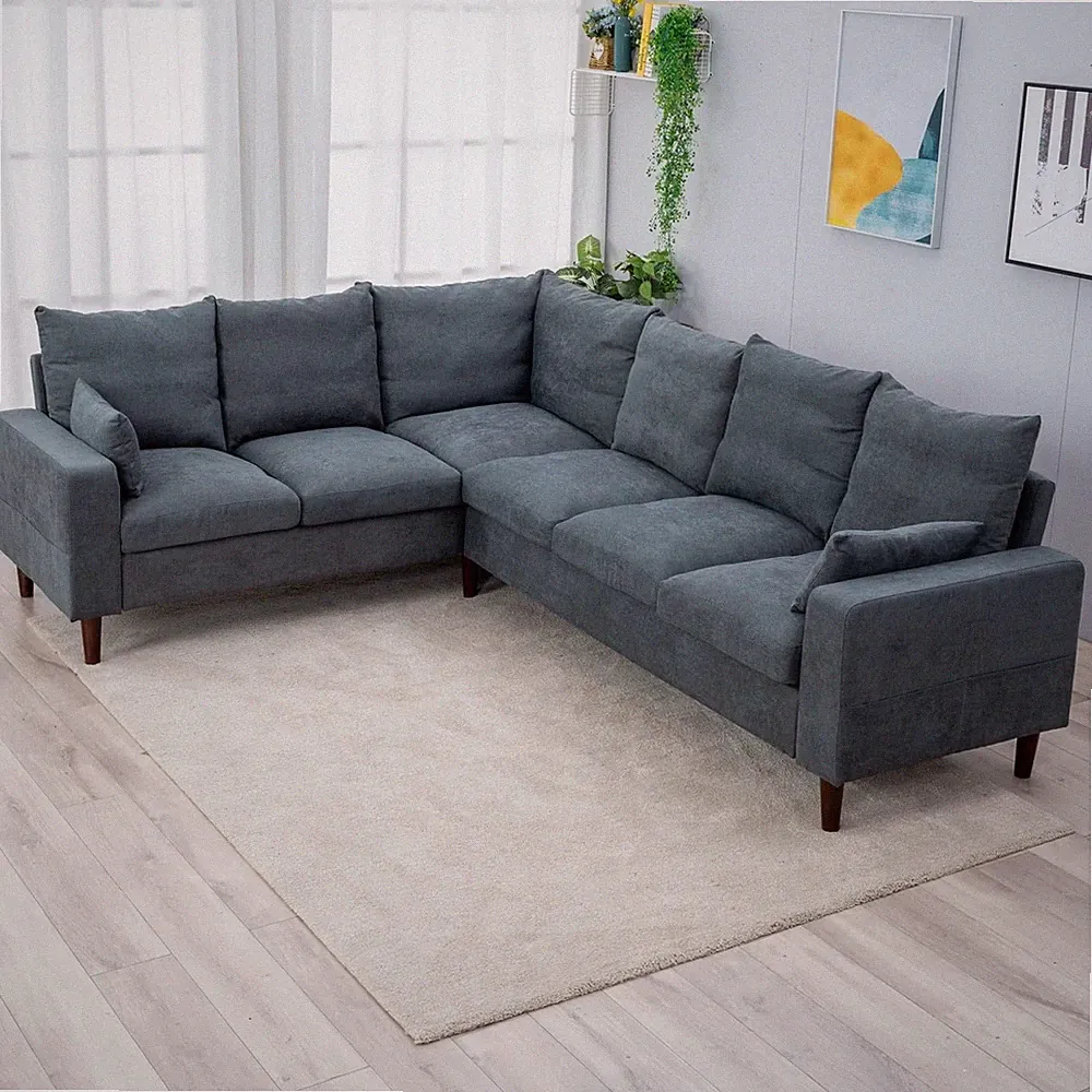 Modern Upholstered L-Shape Sectional Sofa 2+3 Seater Grey 5 Seat Corner Sofa