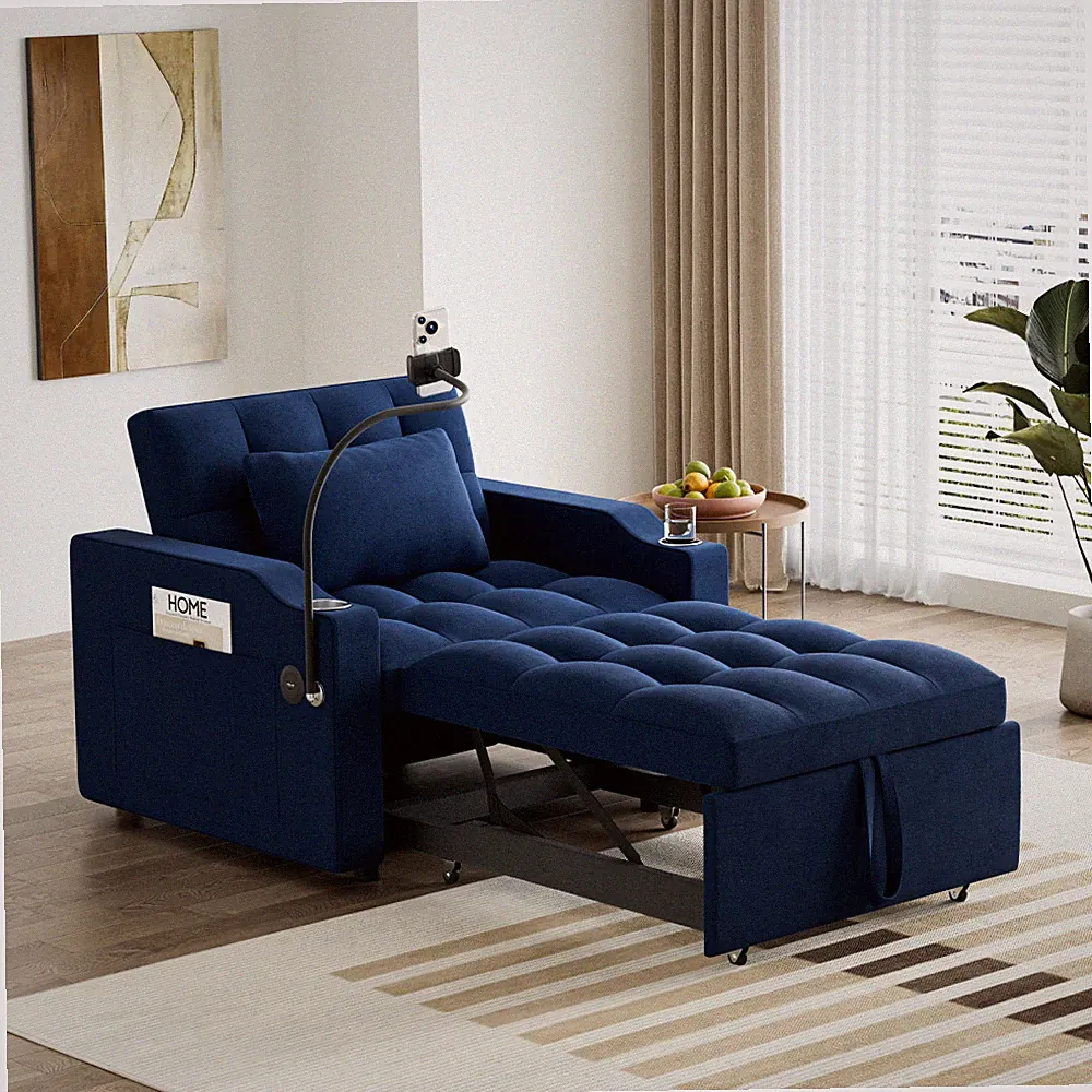 Modern Velvet 3-in-1 Pull Out Bed Folding Sofa Convertible Single Sleeper Sofa