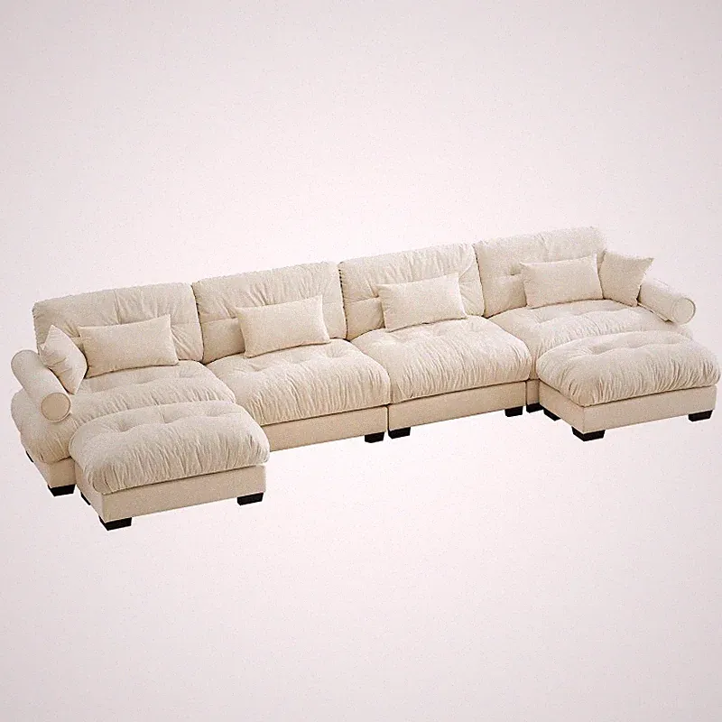 Modern Velvet Comfy Sectional Sofa Cloud Couch Lumbar+Throw Pillow w/O Ottoman