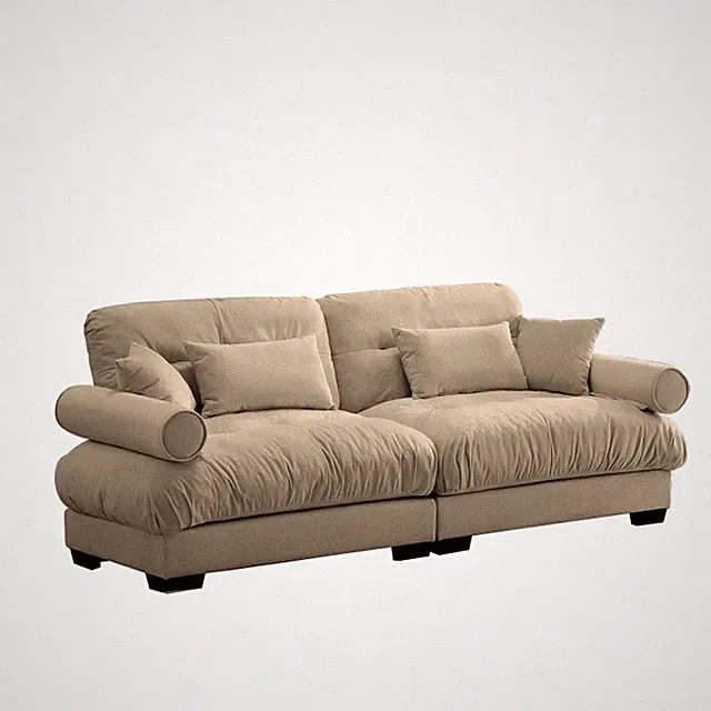 Modern Velvet Comfy Sectional Sofa Cloud Couch Lumbar+Throw Pillow w/O Ottoman