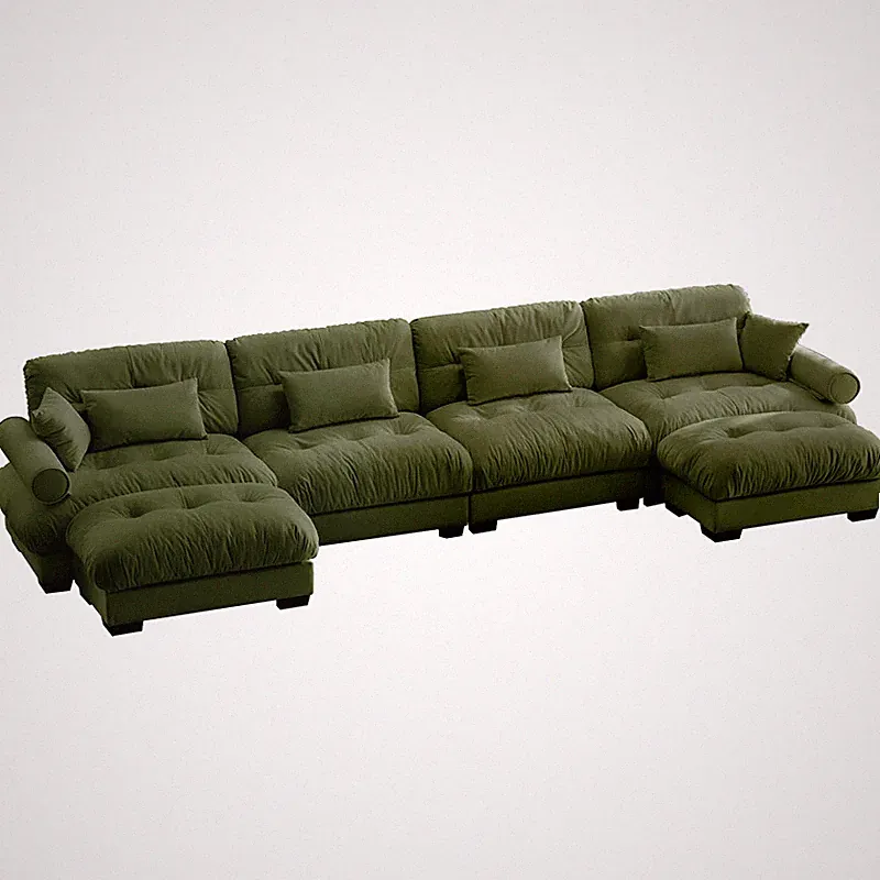 Modern Velvet Comfy Sectional Sofa Cloud Couch Lumbar+Throw Pillow w/O Ottoman