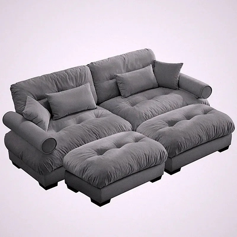 Modern Velvet Comfy Sectional Sofa Cloud Couch Lumbar+Throw Pillow w/O Ottoman