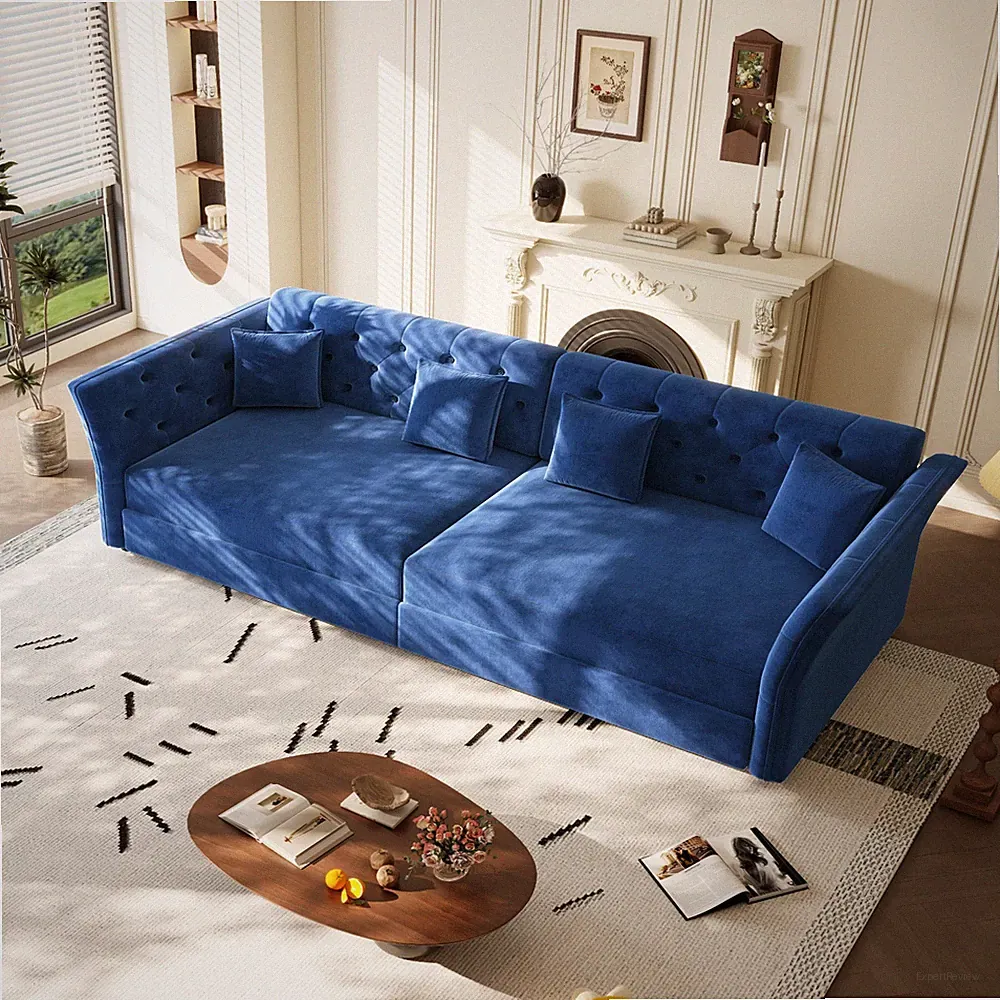 Modern Velvet Convertible Pull Out Sofa Bed Tufted Sleeper Couch With Rolled Arm