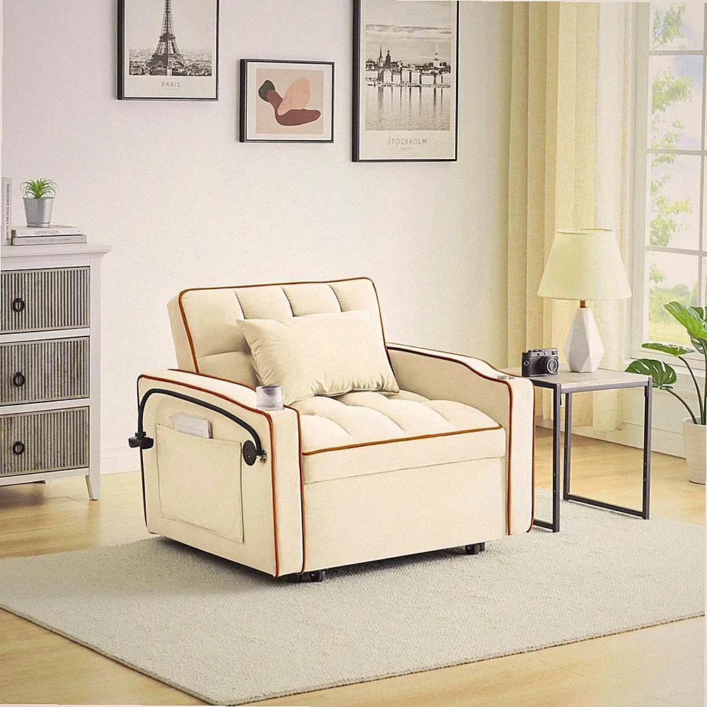 Modern Velvet Foldable Sofa Bed USB Ashtray Phone Stand 3 Lengths