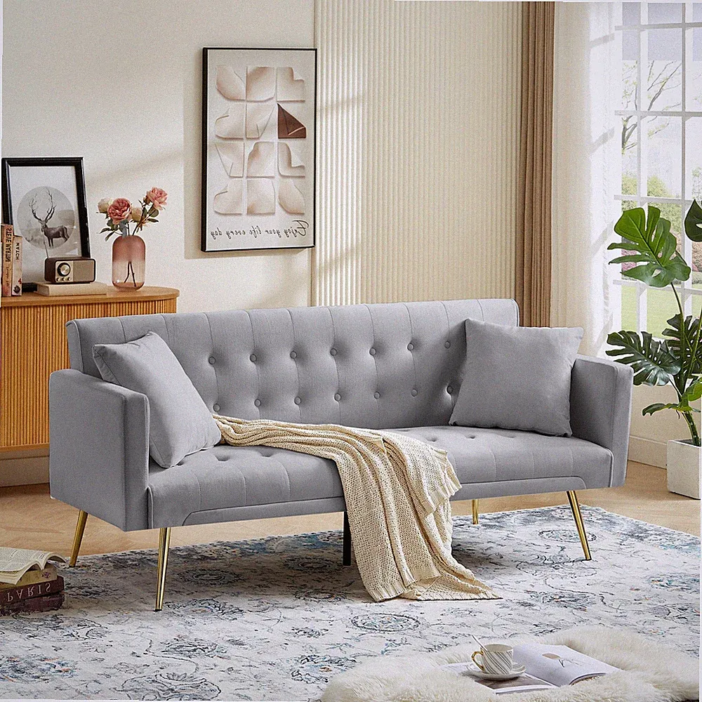 Modern Velvet Futon Sofa Bed,Convertible Sleeper Sofa Couch with 3 Adjustable...