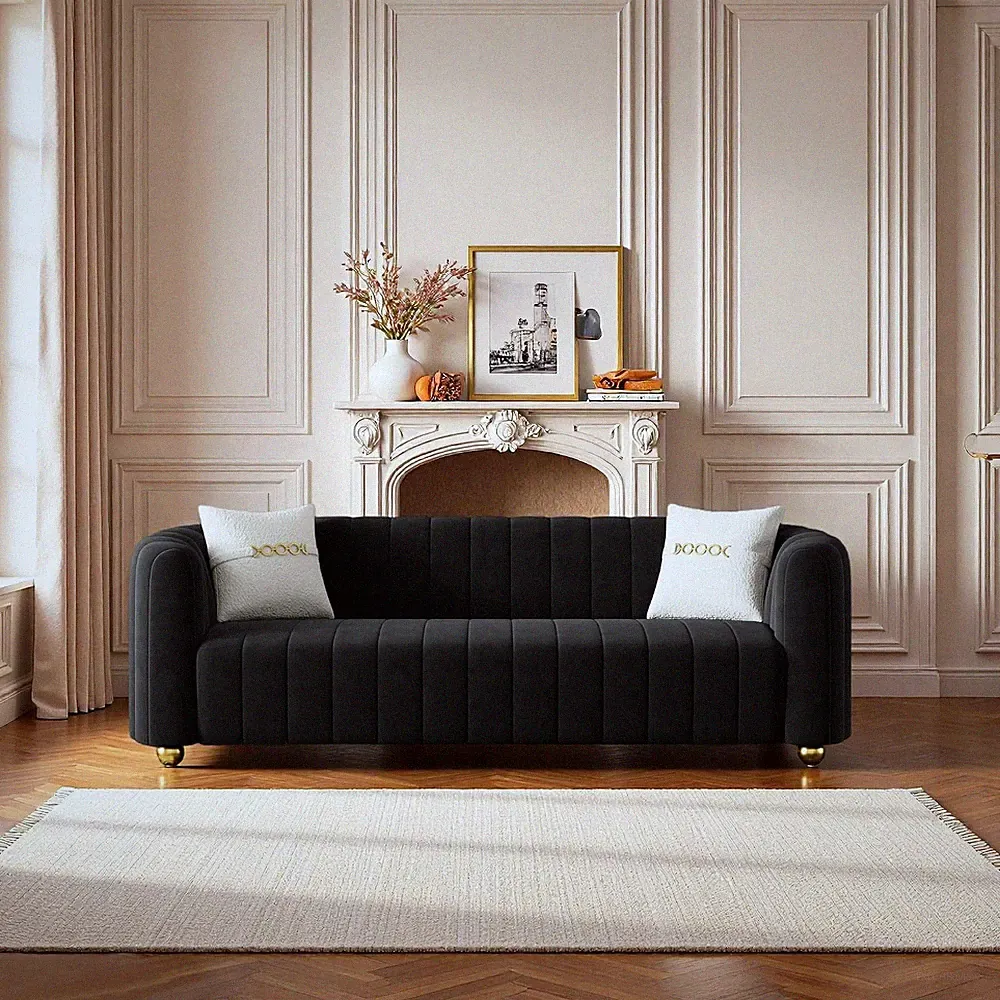 Modern Velvet Loveseat Sofa Couch for Living Room, 84" Comfy Upholstered 3 Seate