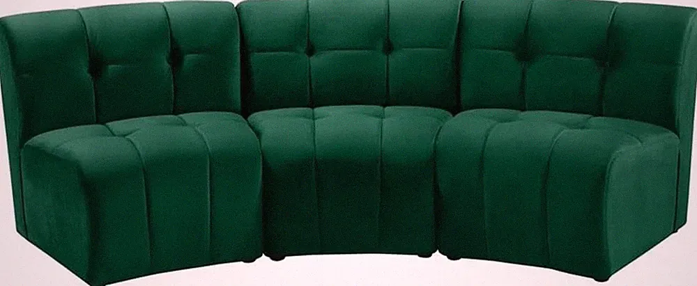 Modern Velvet Modular Sectional Sofa - 3 Piece, Deep Channel Tufting, Green