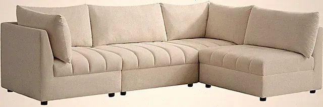 Modern Velvet Modular Sectional Sofa with Deep Tufting, Cream 103" W x 70" D