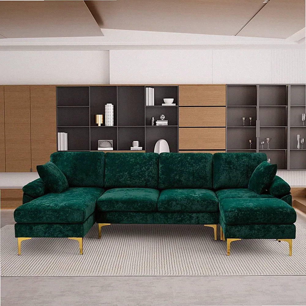 Modern Velvet Oversized U-Shaped Sectional Sofa Couch Convertible L Shaped Sofa