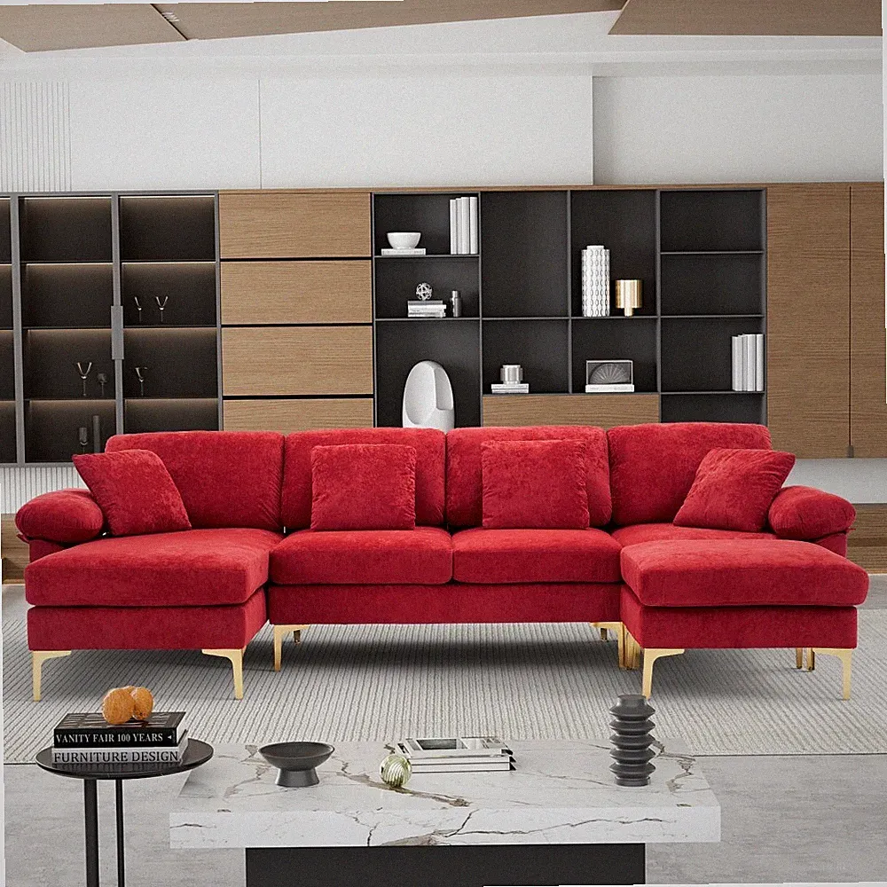 Modern Velvet Oversized U-Shaped Sectional Sofa Couch Convertible L Shaped Sofa