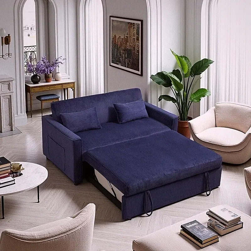 Modern Velvet Pull Out Sleeper Sofa Bed Small Convertible Futon Couch Loveseat