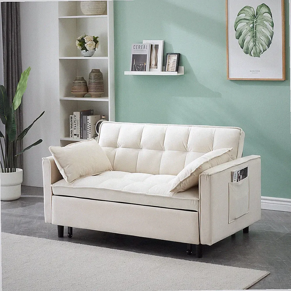 Modern velvet sofa,sofa pull-out bed,small love seat casual sofa w/back,w/pillo